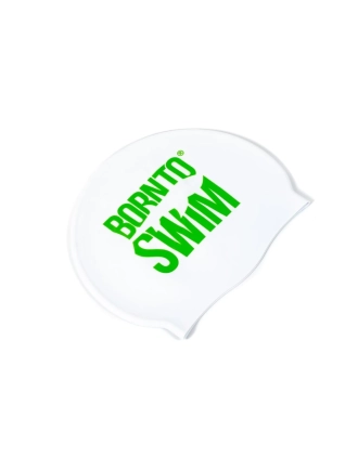 Plavecká silikonová čepice BÍLÁ BornToSwim® Classic ZELENÉ logo