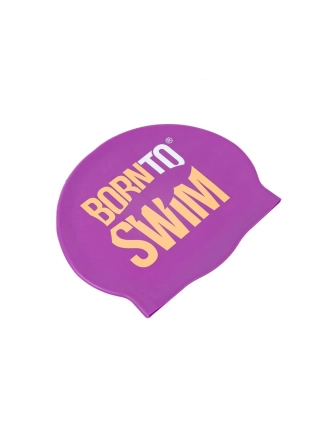 Plavecká silikonová čepice FIALOVÁ BornToSwim® s KRÉMOVO-BÍLÝM logem