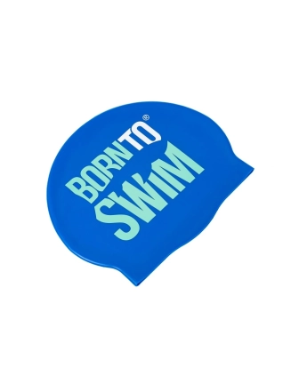 Plavecká silikonová čepice MODRÁ BornToSwim® s MÁTOVO-BÍLÝM logem