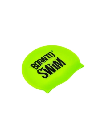 Plavecká silikonová čepice REFLEXNĚ ZELENÁ BornToSwim® ČERNÉ logo