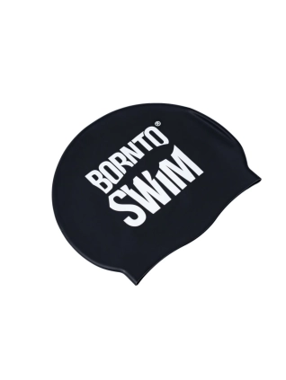 Plavecká silikonová čepice ČERNÁ BornToSwim® Classic BÍLÉ logo