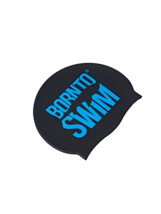 Plavecká silikonová čepice ČERNÁ BornToSwim® Classic MODRÉ logo