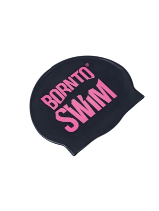Plavecká silikonová čepice ČERNÁ BornToSwim® Classic RŮŽOVÉ logo